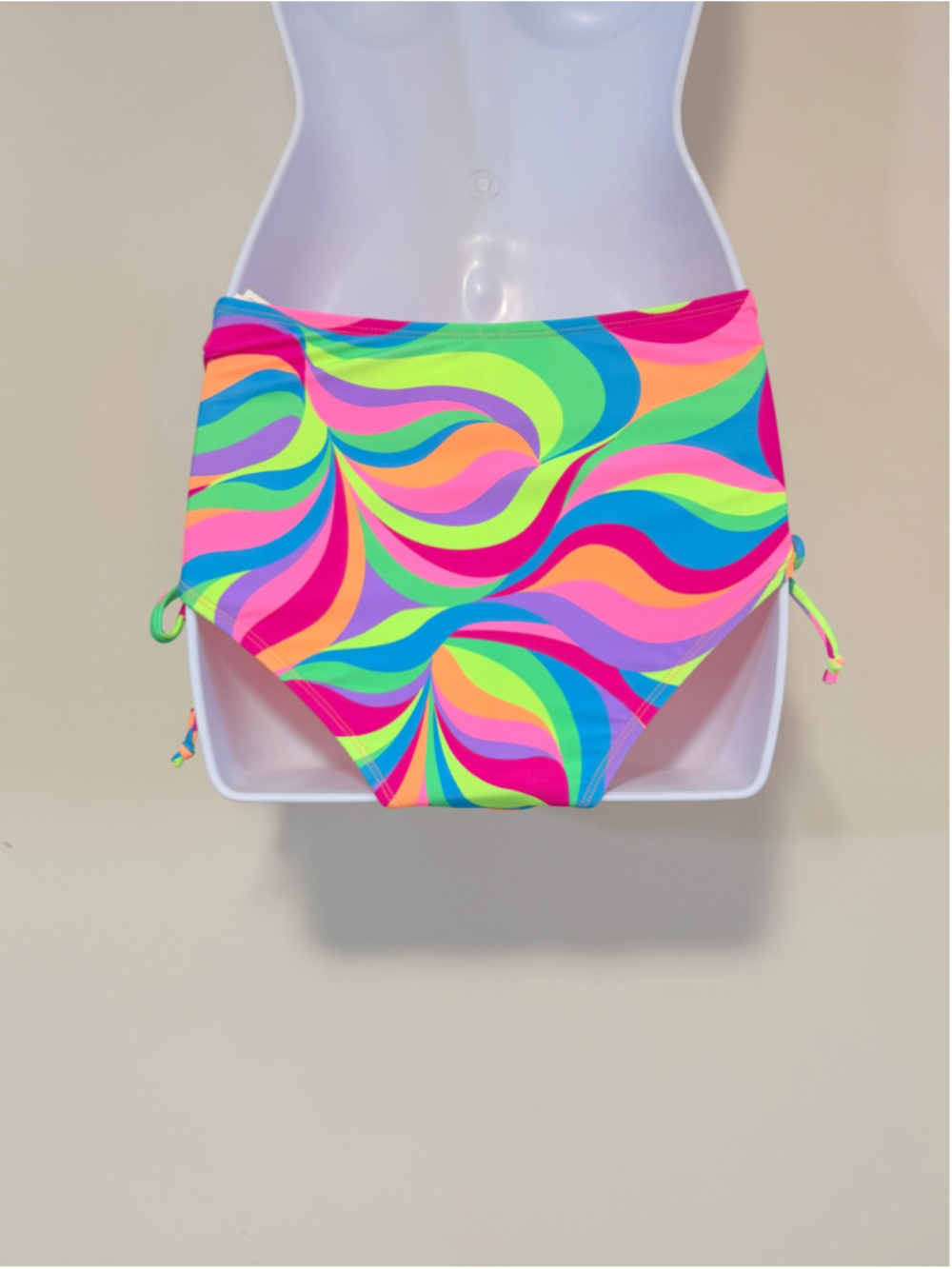Salt + Cove Size XS Neon Swirl Side-Lace-Up High Waist Bikini Bottom NWT - Picture 6 of 8